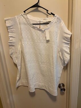 English Factory White Eyelet Ruffle Sleeve Blouse
